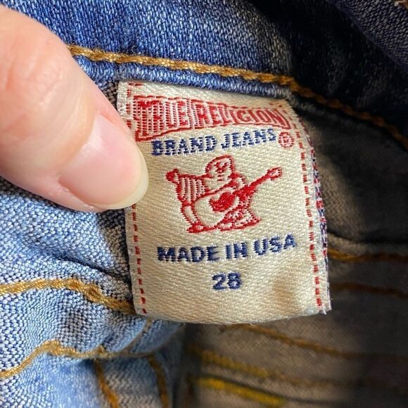 True Religion Light Wash Distressed Low Rise Straight Leg Jeans - Picture 4 of 5